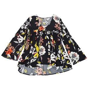 Free People Shirt Womens XS Black Multicolor Floral Bella Tunic Mini Dress Boho